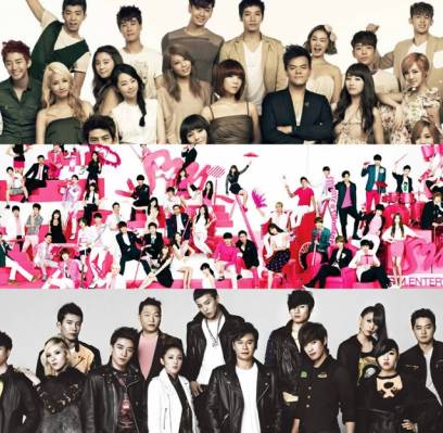 2AM, 2PM, 2NE1, Big Bang, EXO, f(x), miss A, SHINee, Girls