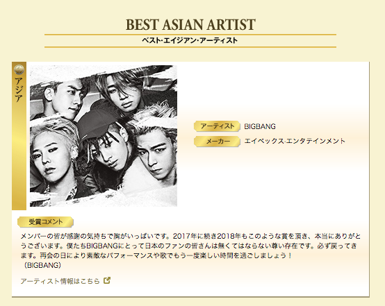 Корейские исполнители, которые были удостоены наград "The 32nd Japan Gold Disc Awards"