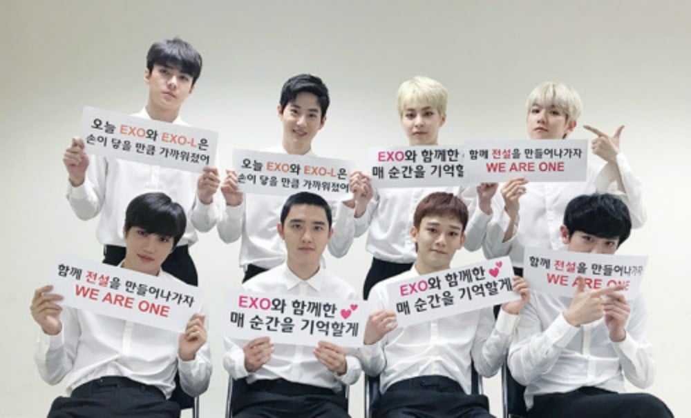EXO, Suho, Sehun, Baekhyun, Doh Kyung Soo (D.O.), Kai, Chanyeol, Chen, Lay, Xiumin