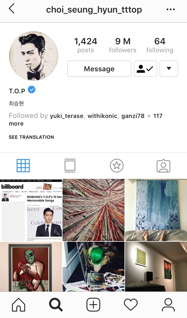Число подписчиков T.O.P из BIGBANG значительно увеличилось