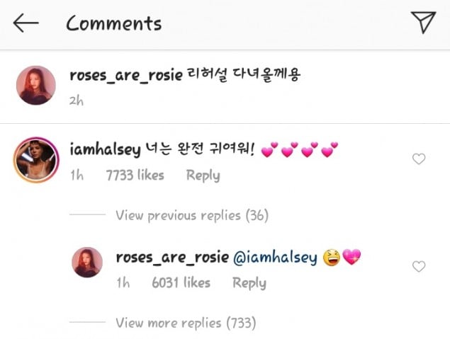 Halsey оставила комментарий под постом Розэ из BLACKPINK в Instagram