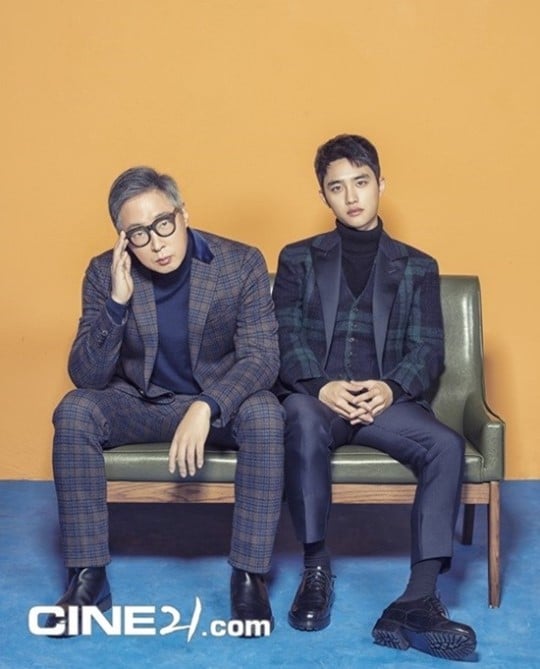 EXO's D.O. and 'Swing Kids' director Kang Hyung Chul pose together for 'Cine 21'