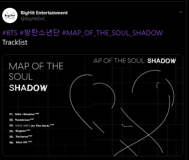 Bighit Releases Tracklist For Map Of The Soul Shadow Allkpop