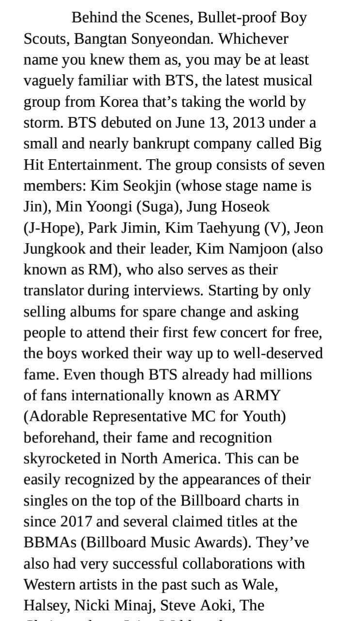 essay on kpop bts