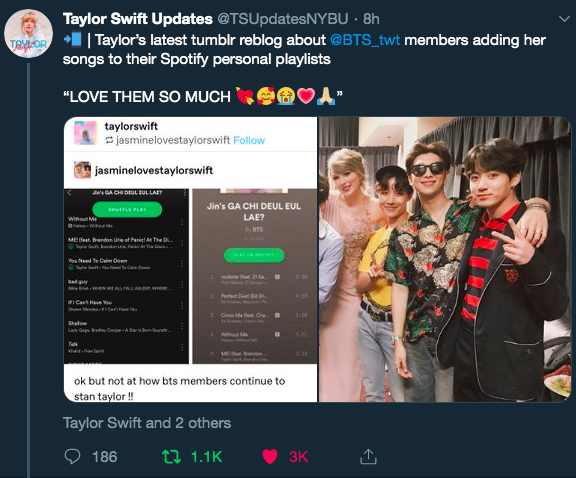 Taylor Swift Shows Her Love Appreciation Towards Bts Jins