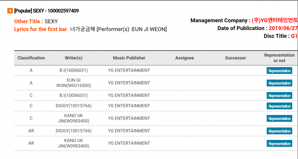YG, наконец, указало B.I среди авторов песен альбома Ын Дживона 1