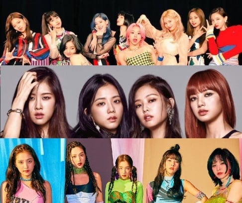 BLACKPINK, Cosmic Girls, fromis_9, GFriend (Girlfriend), ITZY, IZ*ONE, Lovelyz, MAMAMOO, Red Velvet, TWICE