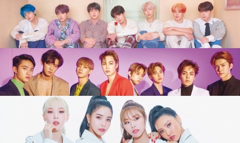 BOL4 (Bolbbalgan4), BTS, Jang Bum Joon, EXO, Taeyeon, Heize, Jannabi, Kim Chung Ha, MAMAMOO, MC the Max