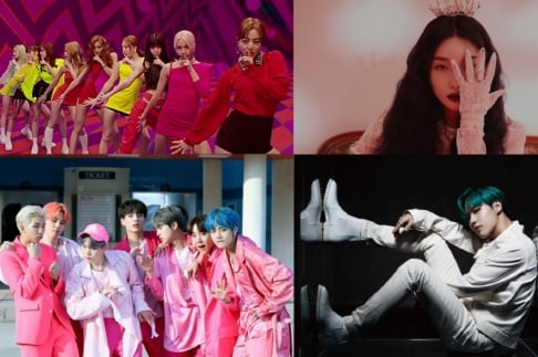 BTS, CLC, ITZY, Kim Chung Ha, LOONA, MAMAMOO, Hwa Sa, Taemin, TWICE, TXT