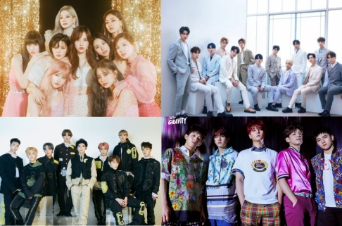 ATEEZ, BLACKPINK, BTS, CIX, DAY6, Dreamcatcher, EVERGLOW, EXO, GFriend (Girlfriend), GOT7, ITZY, NCT 127, NCT Dream, ONEUS, Red Velvet, Seventeen, Stray Kids, SuperM, TWICE, TXT