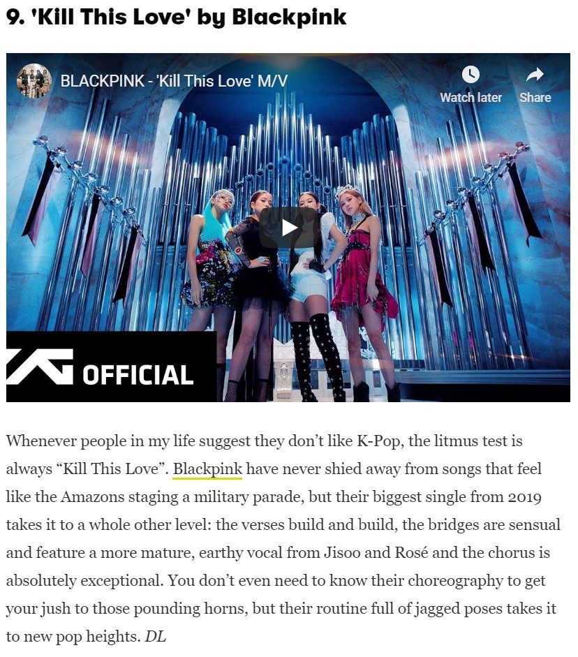 Трек BLACKPINK попал в список больших и смелых песен 2019 года 1