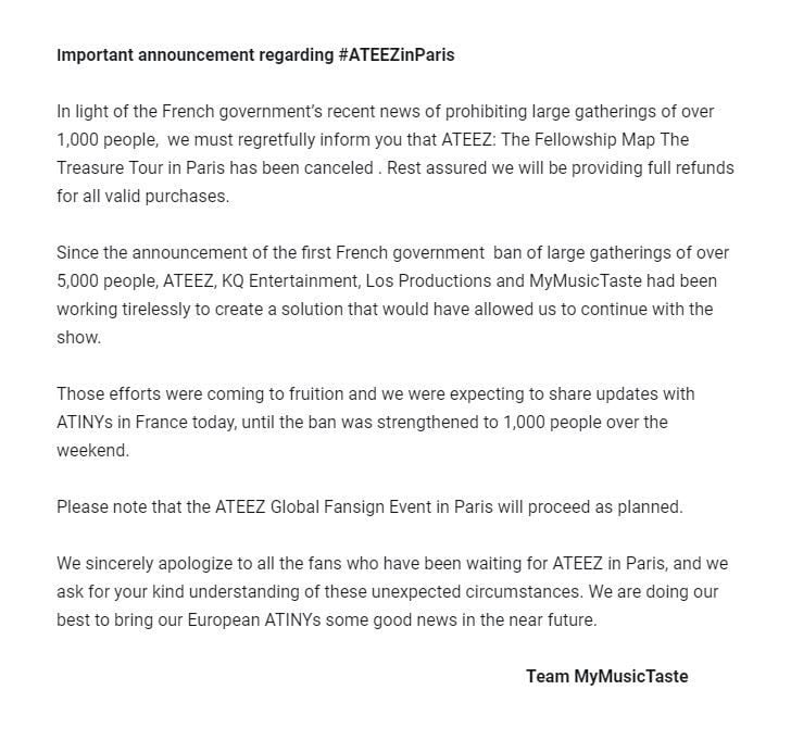 ATEEZ отменяют концерт в Париже из-за опасений, связанных со вспышкой коронавируса