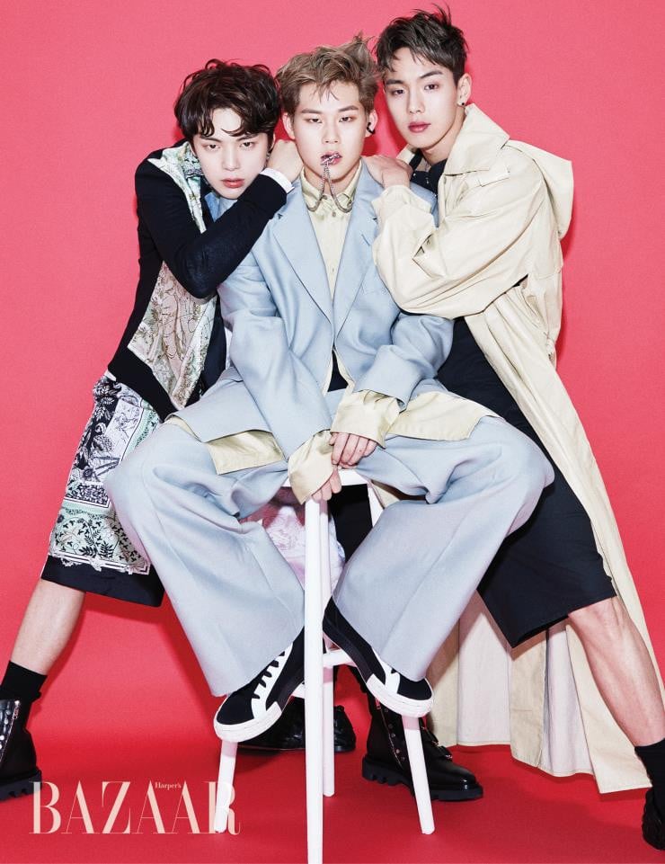 Шону, Минхёк и Чжухон из MONSTA X в фотосесии для Harper's Bazaar