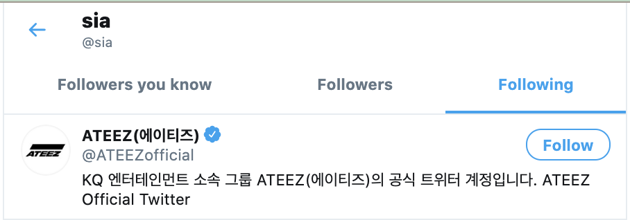 Популярная певица и автор песен SIA подписалась на официальную страницу ATEEZ в Twitter