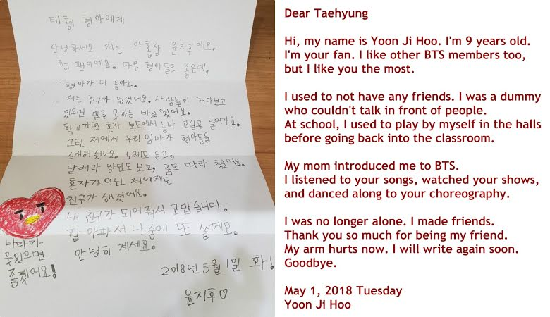 One 9-Year-Old Boy’s Letter To BTS’s V Will Make You Feel Things | allkpop