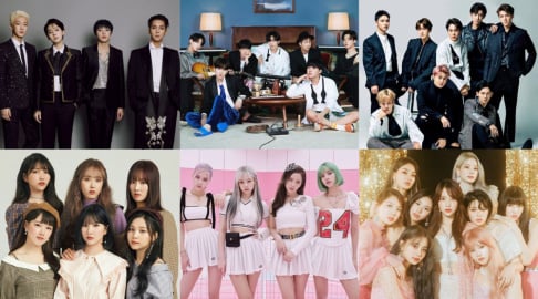 AB6IX, BLACKPINK, BTOB, BTS, EXO, GFriend (Girlfriend), (G)I-DLE, GOT7, ITZY, IZ*ONE, Lovelyz, MAMAMOO, NCT, NU