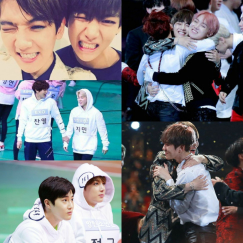 BTS, V, Jungkook, Jin, J-Hope, SUGA, RM (Rap Monster), EXO, EXO-K, EXO-M, Suho, Sehun, Baekhyun, Doh Kyung Soo (D.O.), Kai, Chanyeol, Chen, Lay, Xiumin, EXO-CBX, EXO-SC