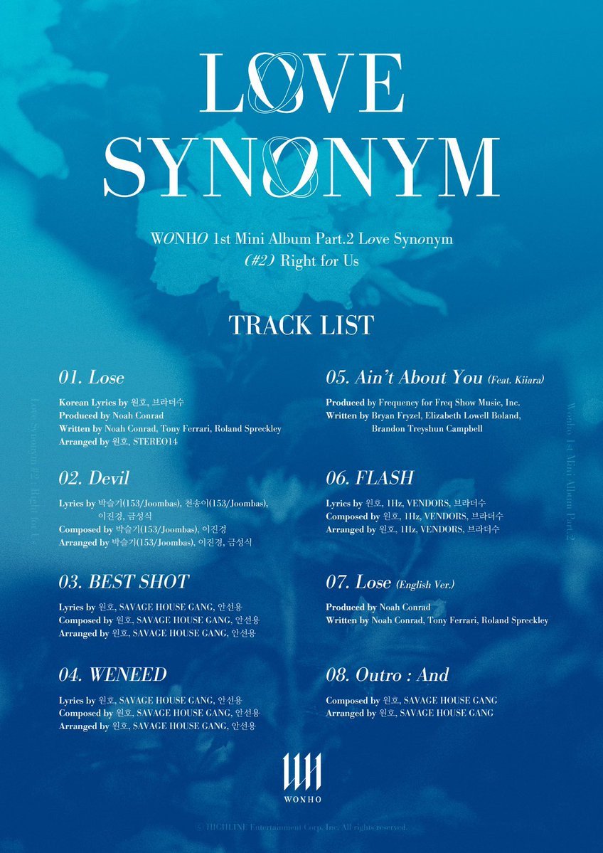 Выпущен список песен сольного альбома Вонхо «Love Synonym Pt. 2»