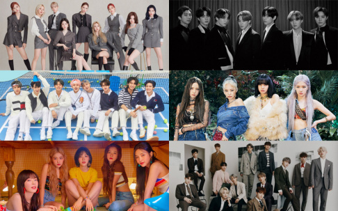AB6IX, ASTRO, BLACKPINK, BTOB, BTS, EXO, I-DLE, Golden Child, Oh My Girl, Red Velvet, Seventeen, SF9, Stray Kids, TWICE, WINNER