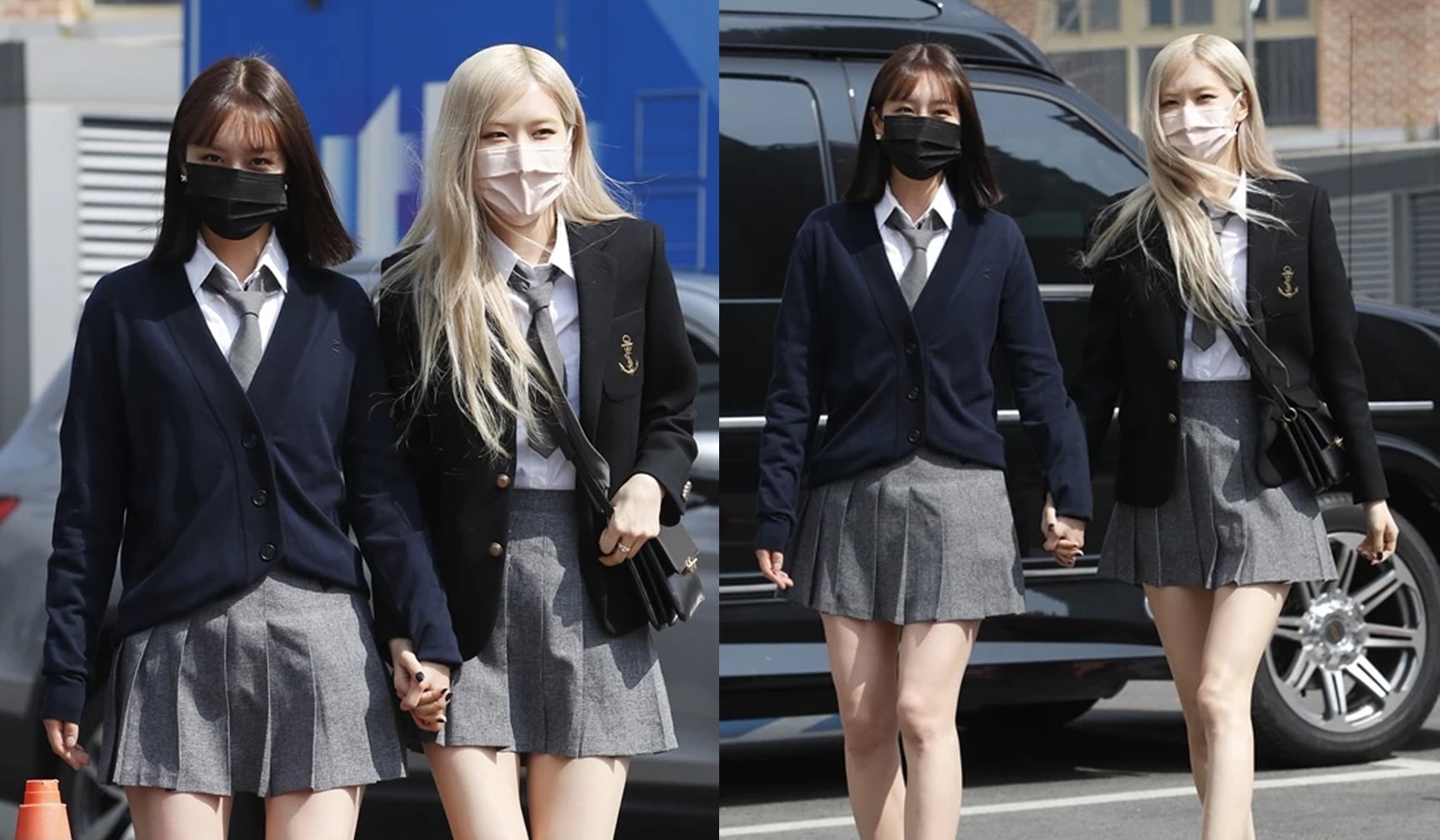 Girl's Day's Hyeri and BLACKPINK's Rose hold hands together at the JTBC