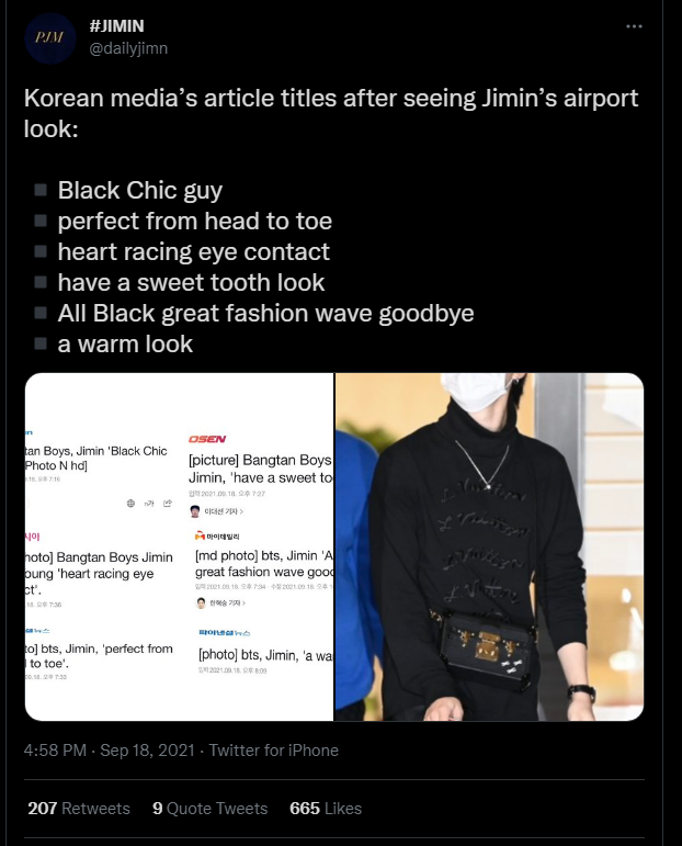 BTS's Jimin makes buzz with his all-black Louis Vuitton look airport  fashion