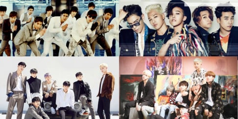 Big Bang, Taeyang, G-Dragon, BTS, CNBLUE, EXO, iKON, INFINITE, SHINee, Super Junior, TVXQ, WINNER, 2PM