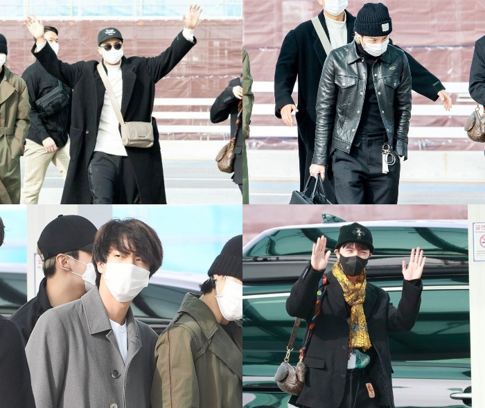 V, Suga of BTS are seen leaving Incheon International Airport on