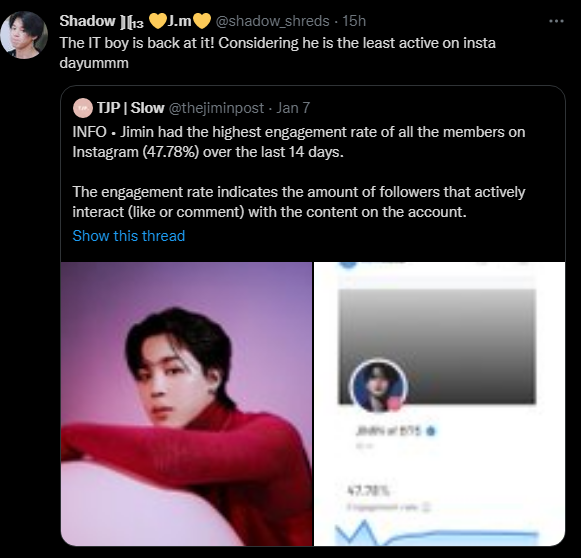 Jimin is the BTS member with the highest engagement rate on Instagram ...