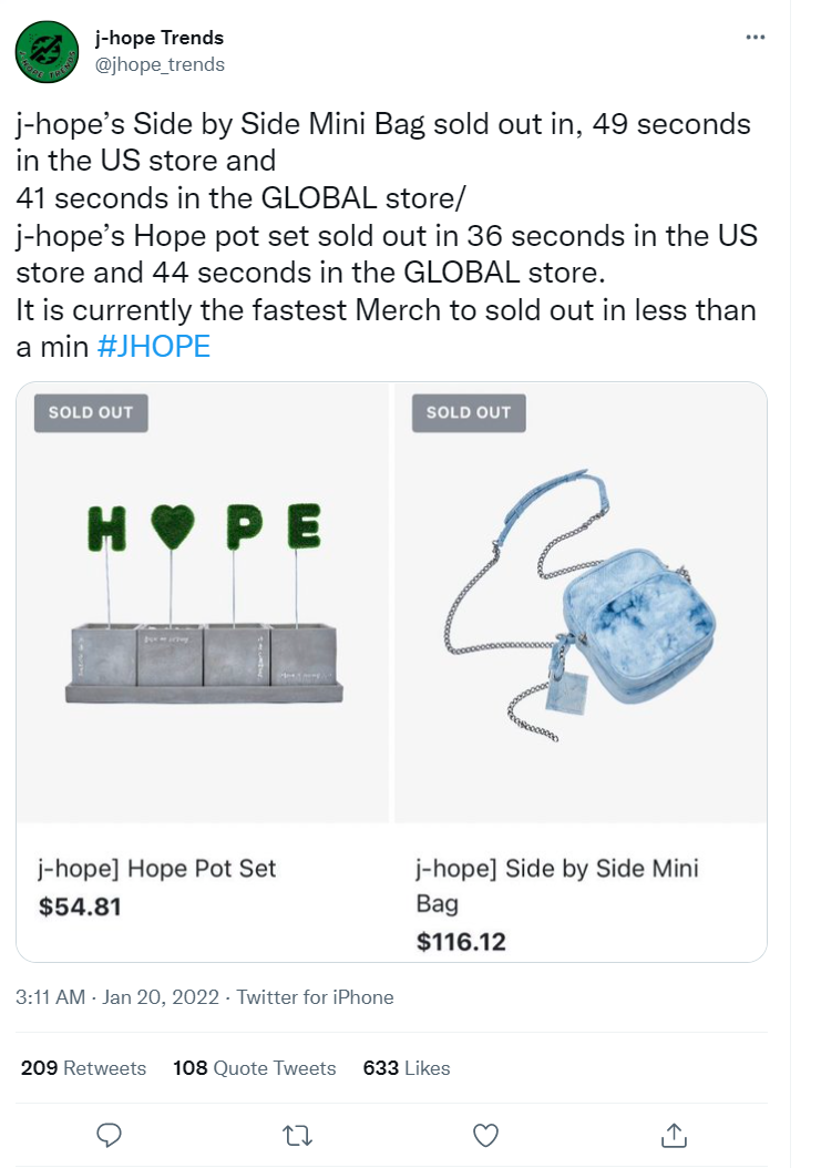 j-hope's Artist-Made Collection is the fastest BTS merch to sell