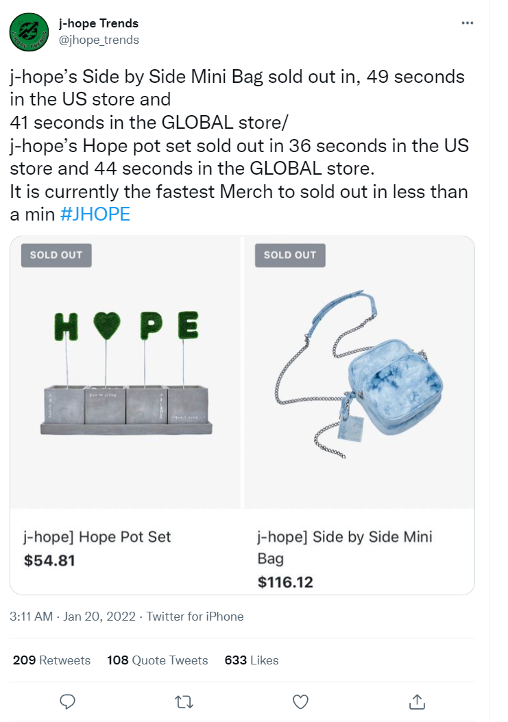 BTS j-hope's Side by Side Mini Bag and Hope Pot set: Where to buy, release  date, and more about the Artist-Made collection