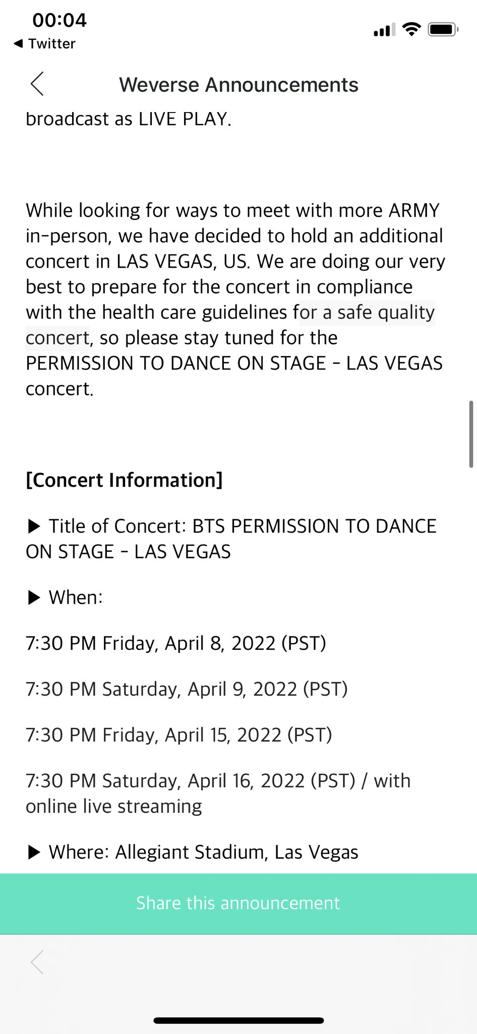 BTS объявили о 4-х ночах концерта «Permission to Dance on stage» в Лас-Вегасе!