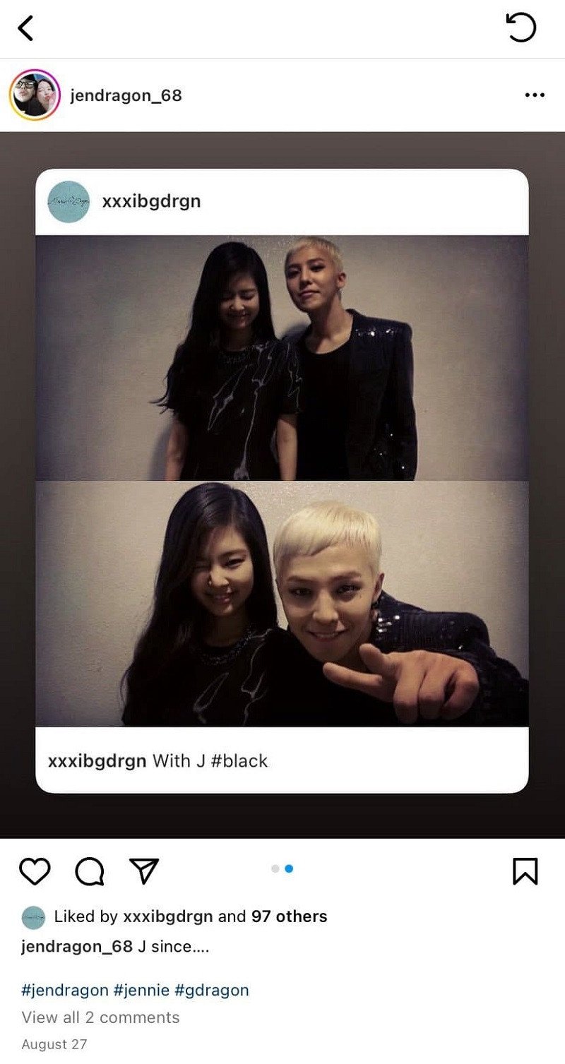 G-Dragon лайкнул совместное фото с Дженни десятилетней давности 