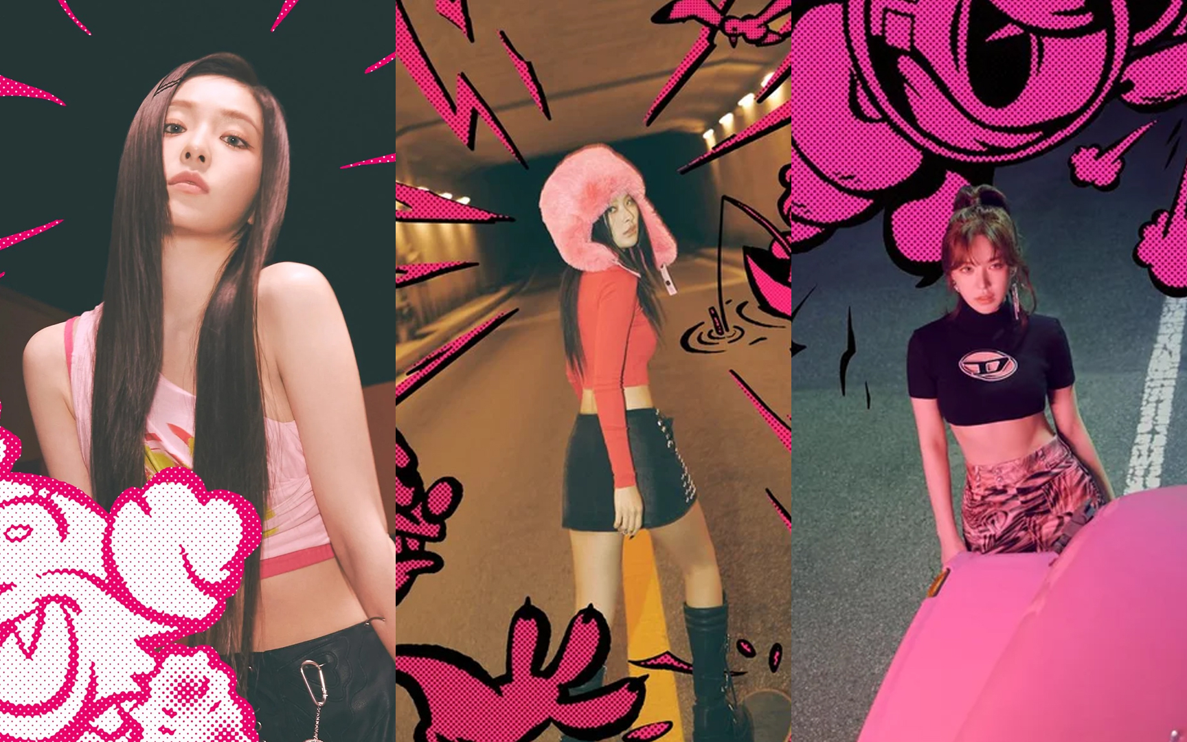Red Velvet's Irene, Seulgi, and Wendy poses with groovy graffiti art in