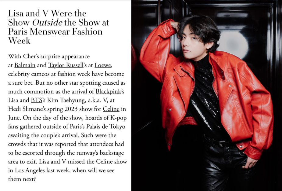 BTS V top looks from Celine Fashion week red carpet ; Taehyung