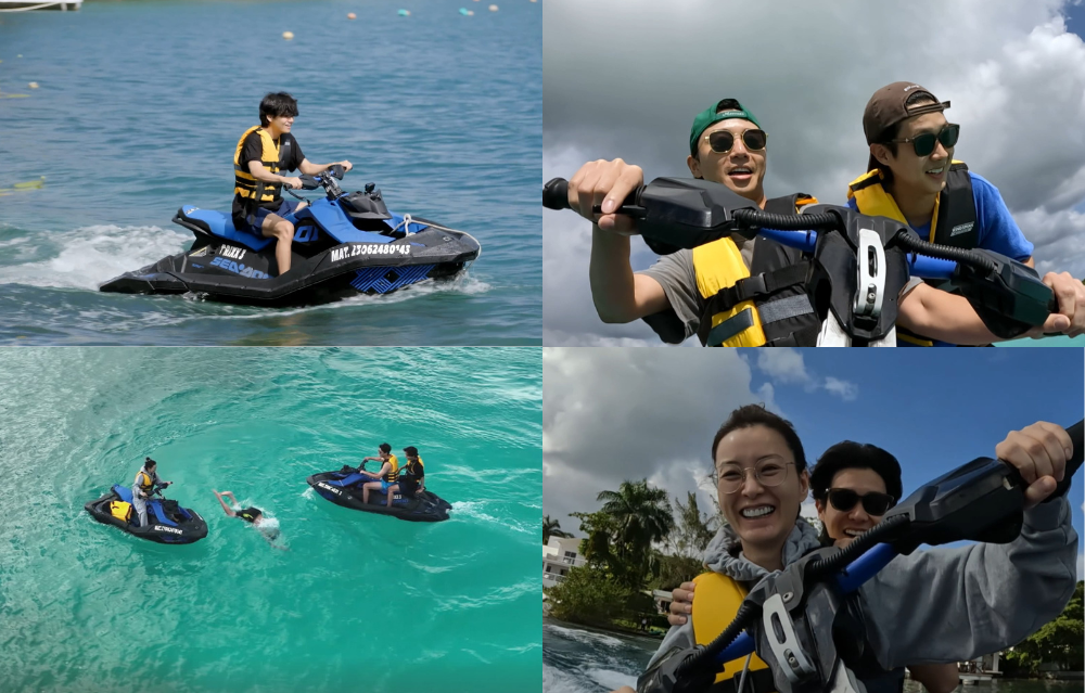 Jung Yoo Mi, Park Seo Joon, Choi Woo Shik, and BTS’s V spend healing time together as they jet ski after an exhausting work day on “Jinny’s Kitchen”