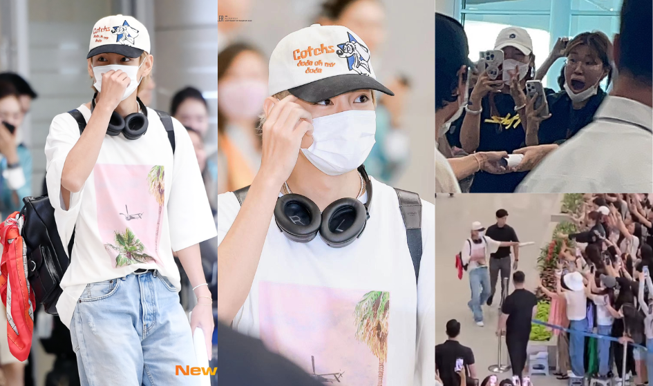 BTS V aka Kim Taehyung's Latest Airport Look in Blue Denim and