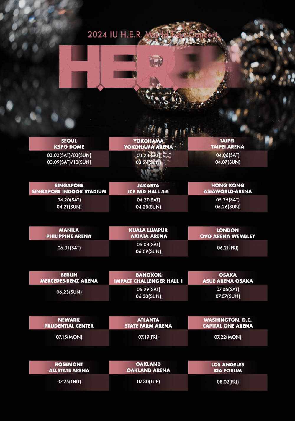 IU announces the Cities and Dates for her 2024 World Tour "H.E.R