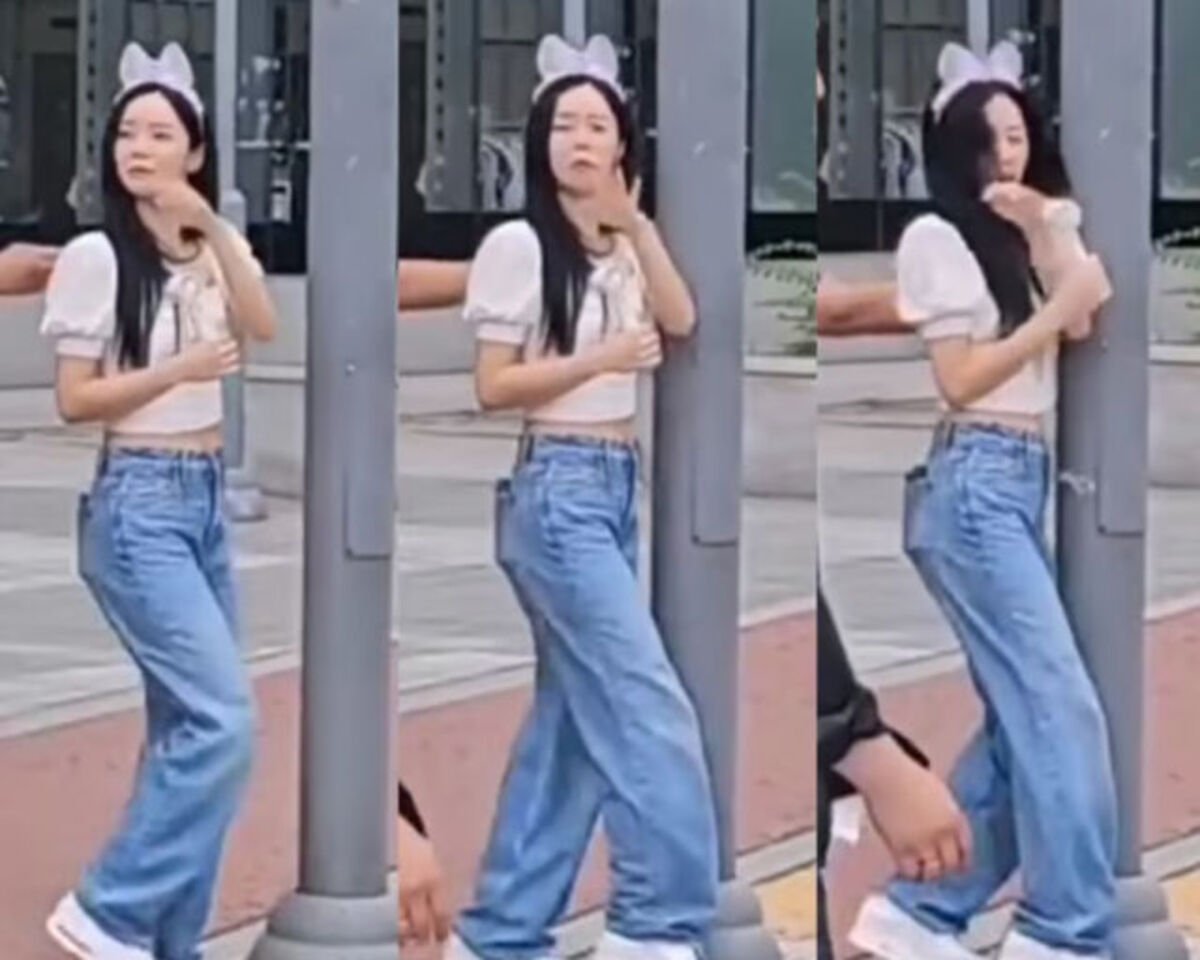 Hyeri tersimpan ke dalam tiang sambil menyapa kipas