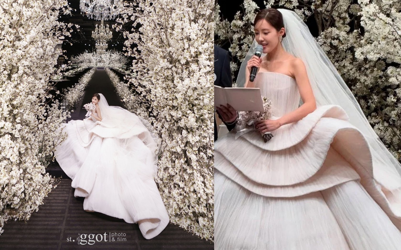 K-netizen bereaksi terhadap pernikahan dongeng Hyomin dan gaun yang unik