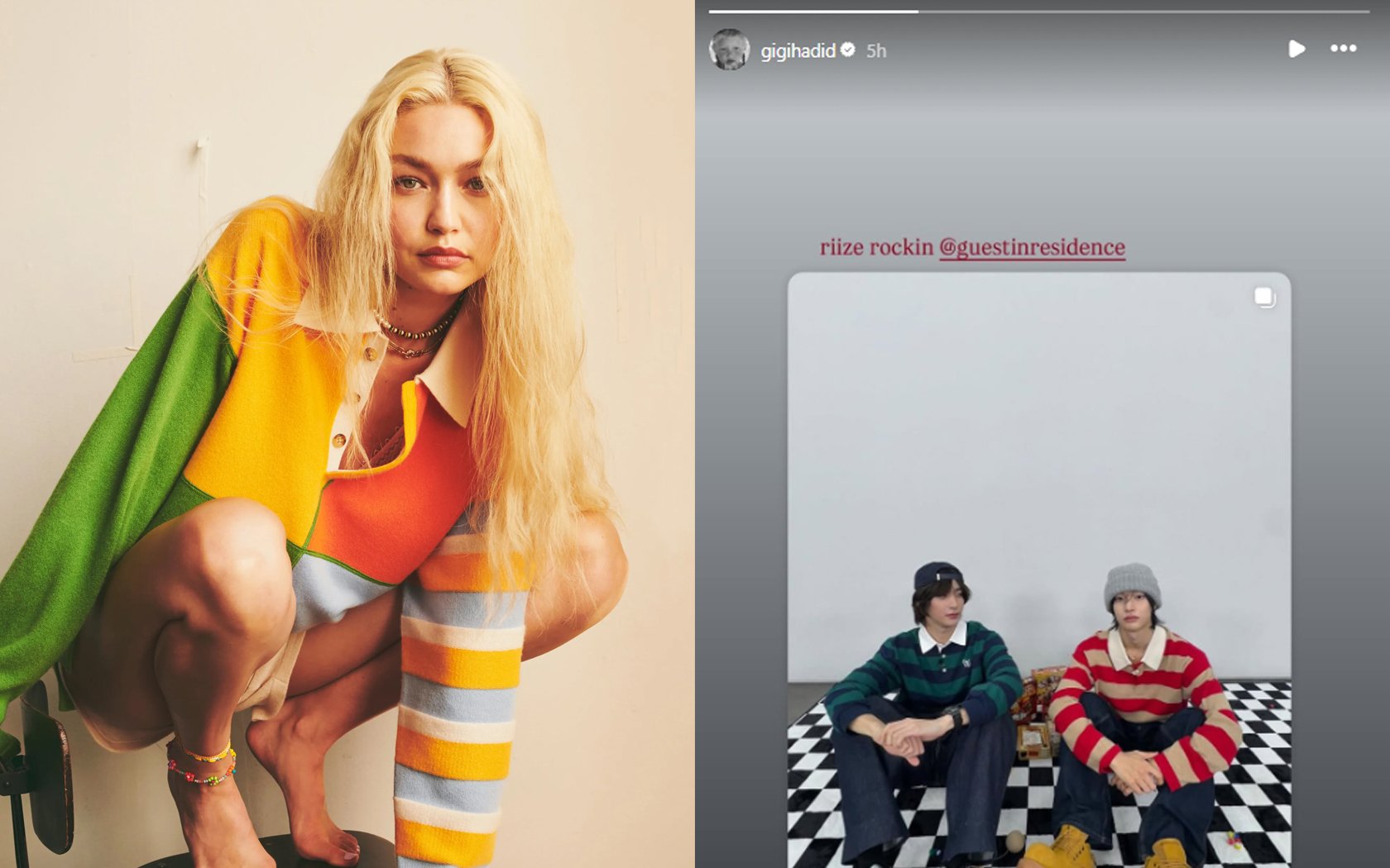 Gigi Hadid menunjukkan cinta untuk Riize mengenakan mereknya, tamu di kediaman
