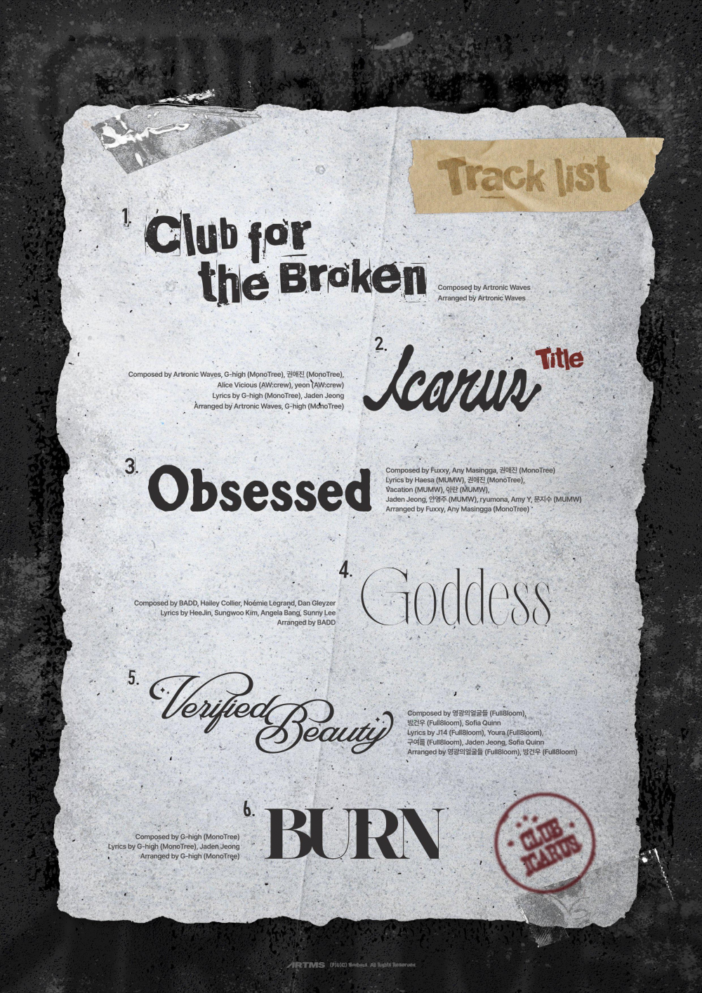 ARTM's 'Club Icarus' Track List