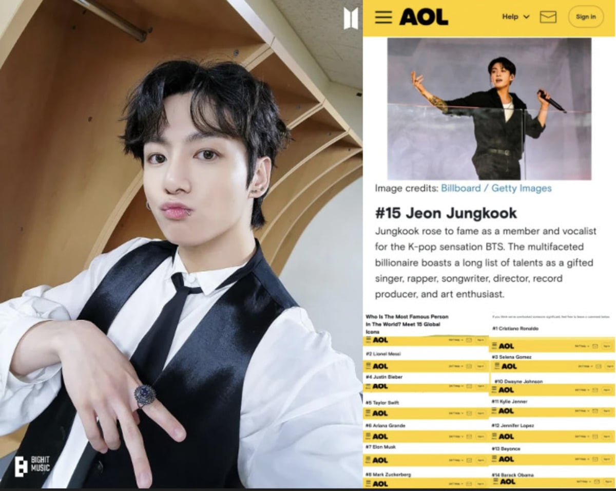 BTS's Jungkook named among AOL’s "15 Most Famous People in the World," alongside Cristiano Ronaldo and Elon Musk
