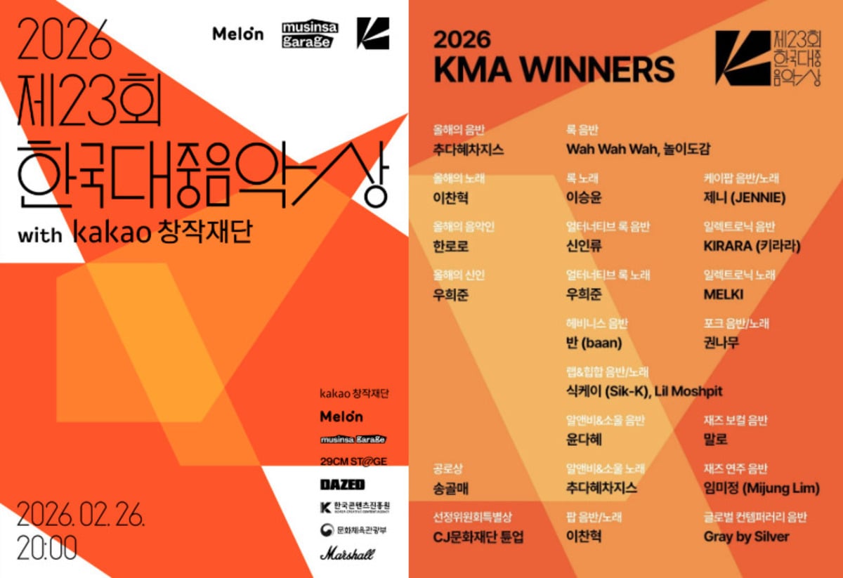 Winners of the '2026 23rd Korean Music Awards (KMA)' announced