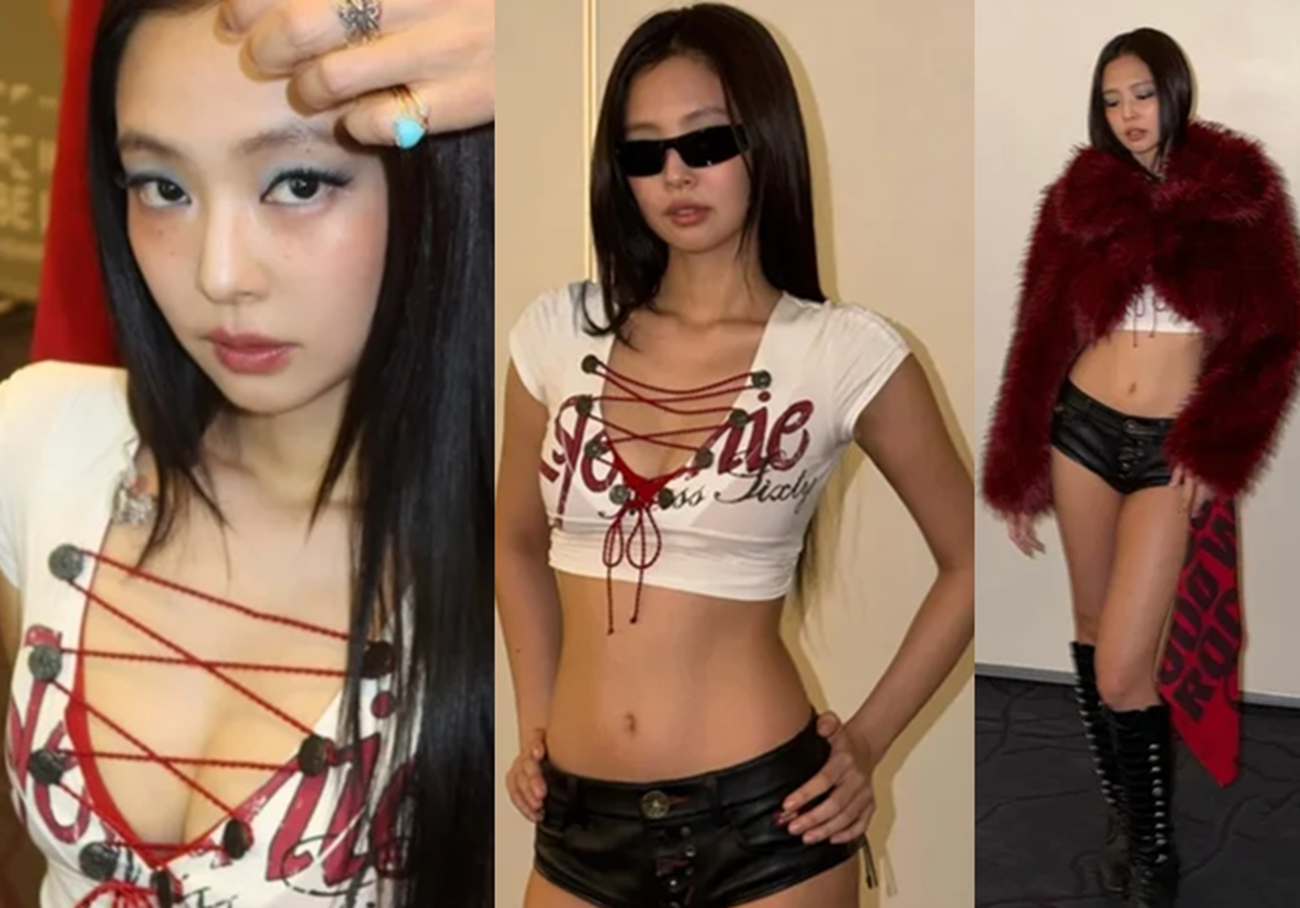 Jennie stuns in corset crop top and blue smoky makeup in Hong Kong